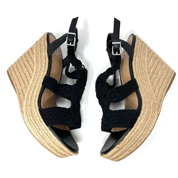 Gianni Bini Women’s Black Macrame Crochet Platform Wedge Sandals - Picture 3 of 15